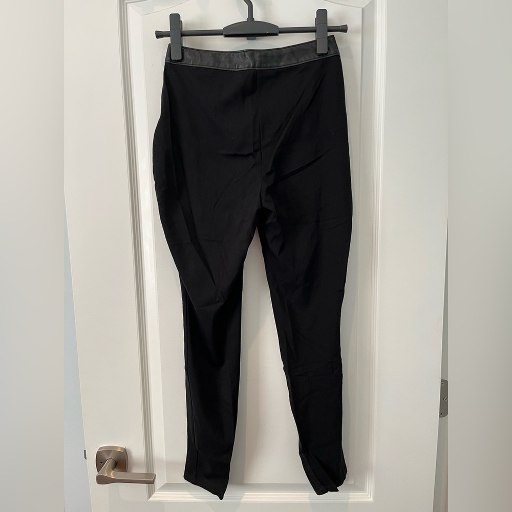 Armani Exchange Black Faux Leather Waist Band Padding Detail Button Zipper Pants - Picture 4 of 12